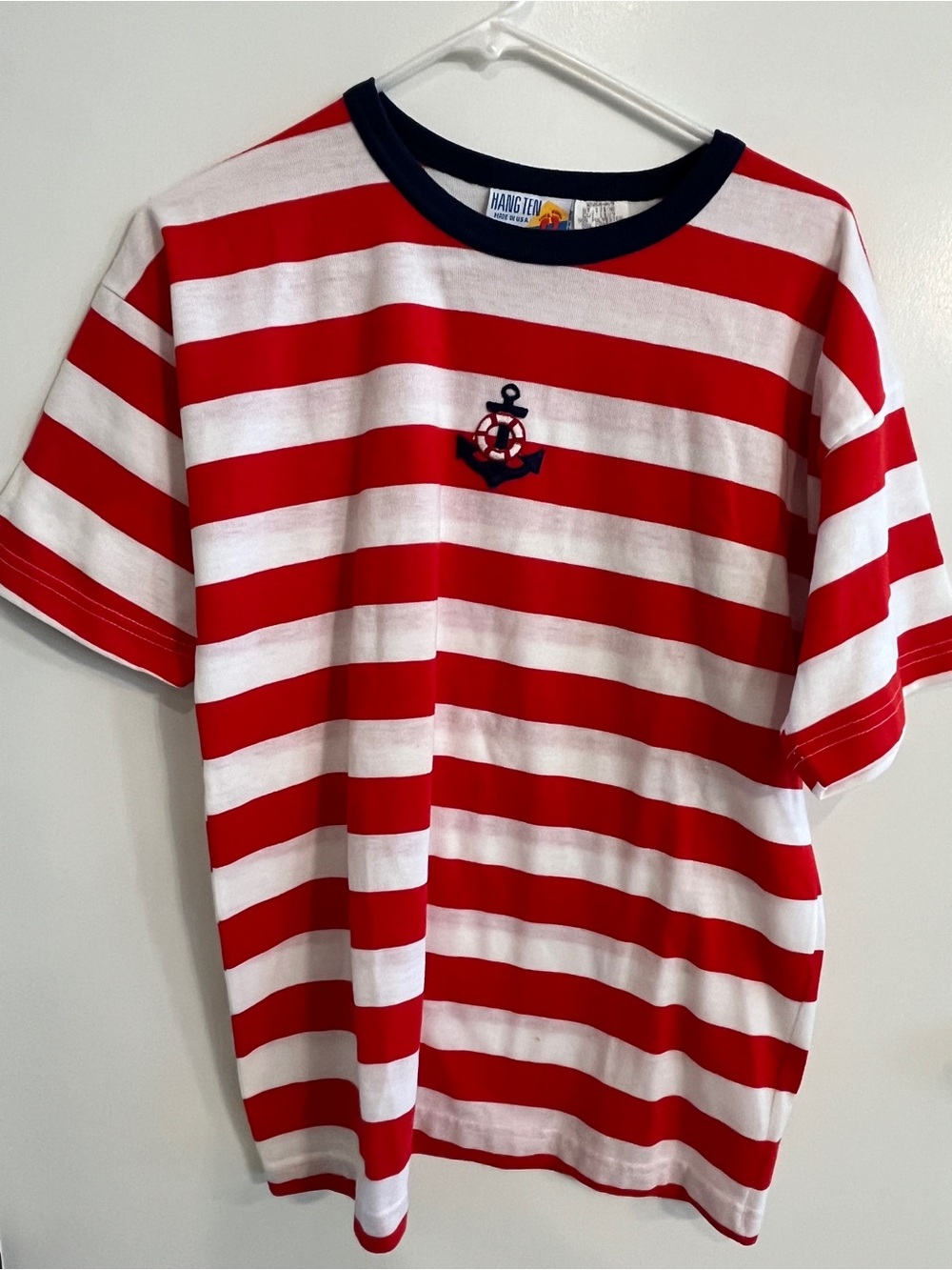 Vintage men’s size small Hang Ten Striped Tee Shirt with Anchor